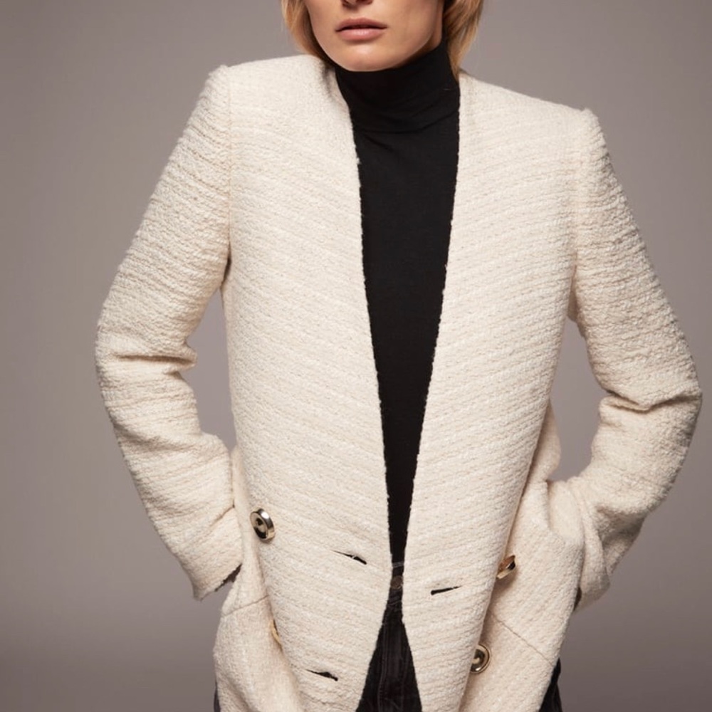 ZARA Textured Double-breasted Coat Size S